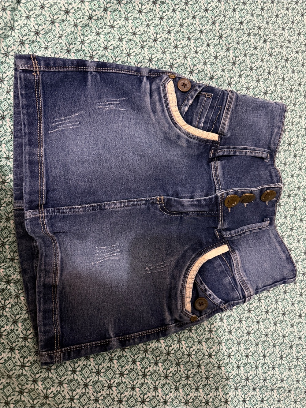 High-Rise Dark Blue Denim Mini Skirt with Button Front